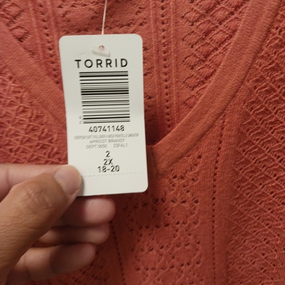 Torrid Everyday Pointelle Pull Over V-Neck Sweater Size 2X 18/20 Aprocot Brandy - Picture 2 of 3